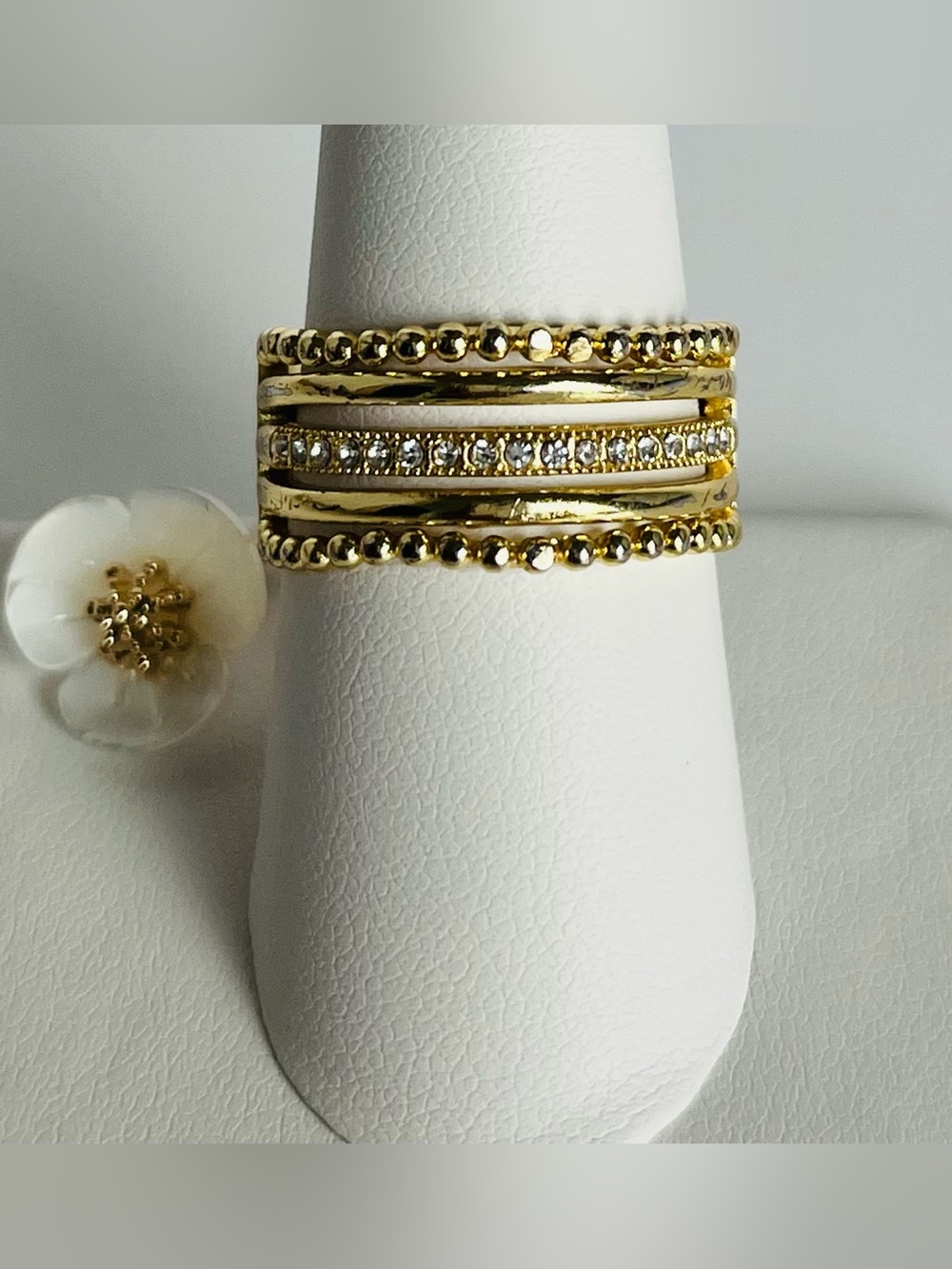 INC International Concepts Gold-Tone Layered Crystal Stack Ring Size 9 - Picture 4 of 9